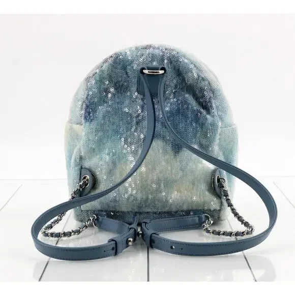 Chanel Sequin Mini Backpack Waterfall Blue Tri-color Bag Rare Light Limited Ed. - Picture 4 of 16